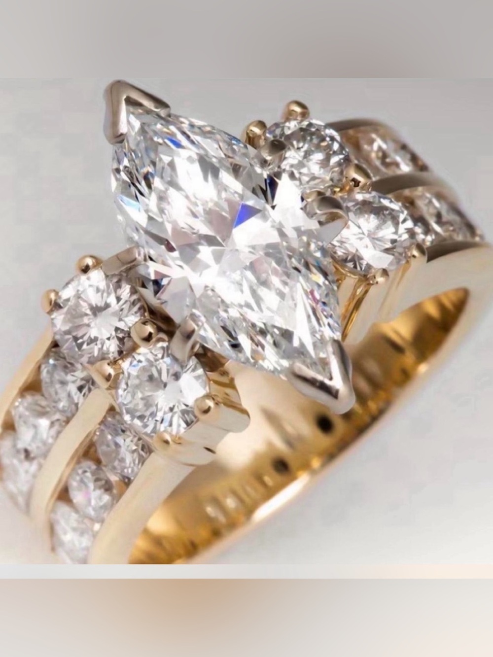 Gold Marquise Halo Diamond cz Ring - Elegant Sz 7 - Picture 2 of 2